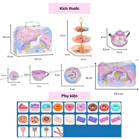 Bộ đồ chơi trà bánh Pony 48 chi tiết - Set tiệc trà đồ chơi ấm chén an toàn cho bé, hình ngựa Pony nhiều màu sắc tạo hứng thú cho trẻ.