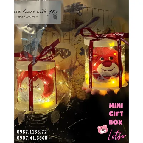 Set quà tặng gấu dâu cho bạn gái 20/10 có đèn led kèm túi giá rẻ
