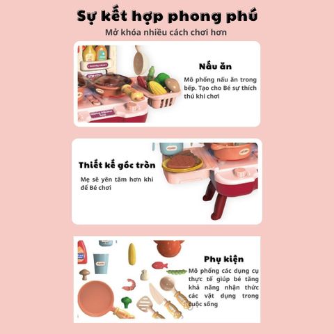 Đồ Chơi Bếp Nấu Ăn Hiệu Ứng Hơi Nước Cho Bé - Bộ Mini 23 Chi Tiết, An Toàn, Học Tập, Giới thiệu Bé Gái 3 Tuổi Trở Lên