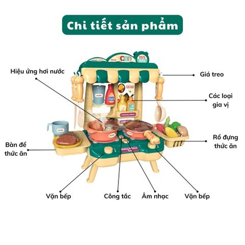 Đồ Chơi Bếp Nấu Ăn Hiệu Ứng Hơi Nước Cho Bé - Bộ Mini 23 Chi Tiết, An Toàn, Học Tập, Giới thiệu Bé Gái 3 Tuổi Trở Lên