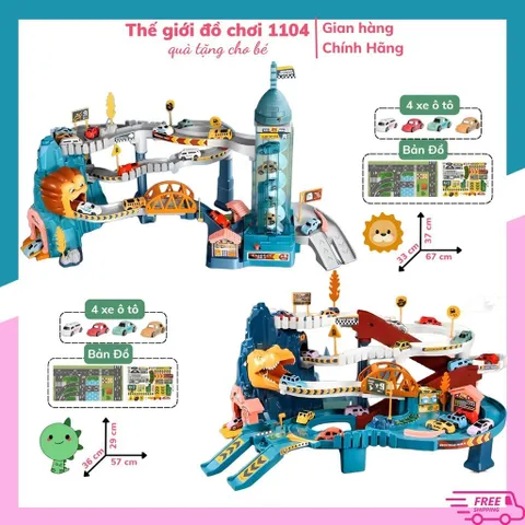 Bộ Đồ Chơi Lắp Ráp Đường Hầm Khủng Long & Sư Tử - Đường Đua Ô Tô Siêu Tốc An Toàn Cho Trẻ Em, Kích Thích Sự Khéo Léo và Tư Duy