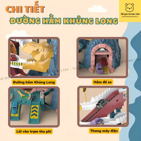Bộ Đồ Chơi Lắp Ráp Đường Hầm Khủng Long & Sư Tử - Đường Đua Ô Tô Siêu Tốc An Toàn Cho Trẻ Em, Kích Thích Sự Khéo Léo và Tư Duy