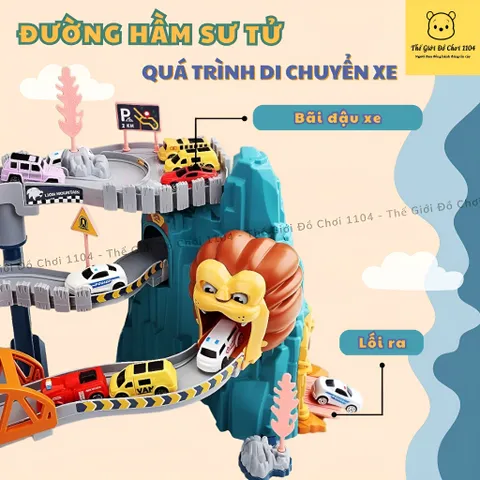 Bộ Đồ Chơi Lắp Ráp Đường Hầm Khủng Long & Sư Tử - Đường Đua Ô Tô Siêu Tốc An Toàn Cho Trẻ Em, Kích Thích Sự Khéo Léo và Tư Duy