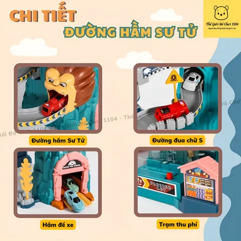 Bộ Đồ Chơi Lắp Ráp Đường Hầm Khủng Long & Sư Tử - Đường Đua Ô Tô Siêu Tốc An Toàn Cho Trẻ Em, Kích Thích Sự Khéo Léo và Tư Duy