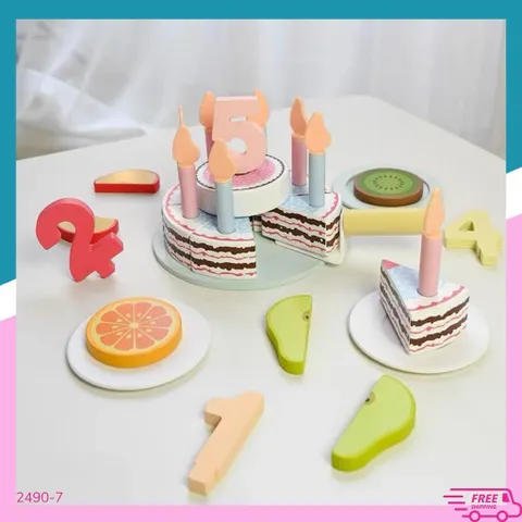 Đồ Chơi Bánh Sinh Nhật Bằng Gỗ - Bộ Cắt Bánh Kem An Toàn Cho Bé Từ 1-5 Tuổi - Đồ Chơi Phát Triển Kỹ Năng Sáng Tạo