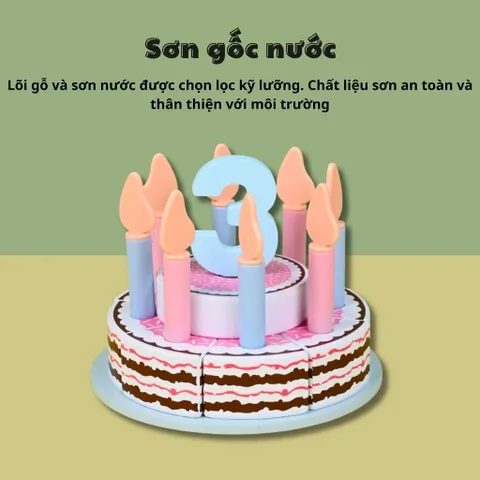 Đồ Chơi Bánh Sinh Nhật Bằng Gỗ - Bộ Cắt Bánh Kem An Toàn Cho Bé Từ 1-5 Tuổi - Đồ Chơi Phát Triển Kỹ Năng Sáng Tạo