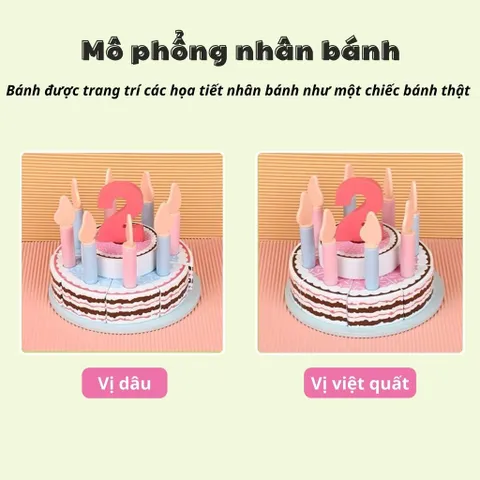 Đồ Chơi Bánh Sinh Nhật Bằng Gỗ - Bộ Cắt Bánh Kem An Toàn Cho Bé Từ 1-5 Tuổi - Đồ Chơi Phát Triển Kỹ Năng Sáng Tạo