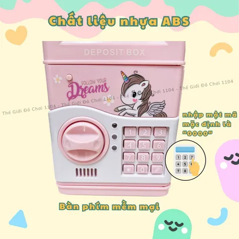 Két sắt mini thông minh đựng tiền tiết kiệm cho bé Ngựa Pony, ống heo tiết kiệm có khóa, thegioidochoi1104
