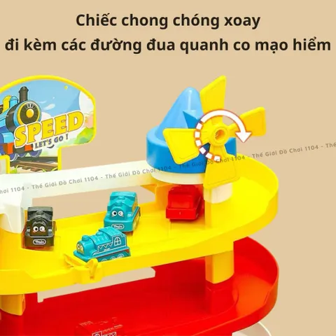 Bãi đậu xe 3 tầng có nhạc và đèn cho bé - Đồ chơi đường đua ô tô và tàu hỏa an toàn, nhiều màu sắc, kích thích tư duy và phản xạ.