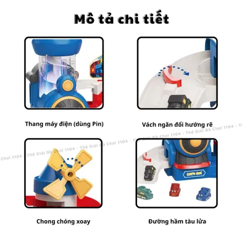 Bãi đậu xe 3 tầng có nhạc và đèn cho bé - Đồ chơi đường đua ô tô và tàu hỏa an toàn, nhiều màu sắc, kích thích tư duy và phản xạ.