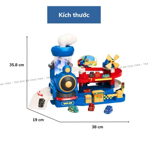 Bãi đậu xe 3 tầng có nhạc và đèn cho bé - Đồ chơi đường đua ô tô và tàu hỏa an toàn, nhiều màu sắc, kích thích tư duy và phản xạ.