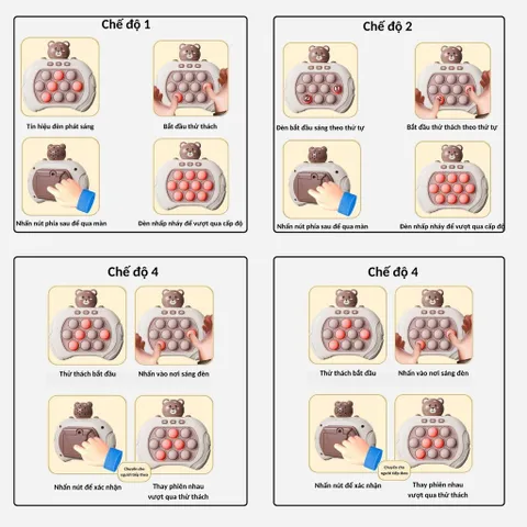 Đồ Chơi Pop It Điện Tử Gấu Dâu - 4 Chế Độ Chơi, 999 Levels Giảm Stress cho Trẻ Em, Bop It Thế Hệ Mới, An Toàn và Thú Vị