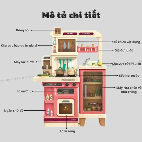 Bộ đồ chơi nhà bếp cho bé cỡ lớn 1 mét, có khói, đồ chơi nấu ăn