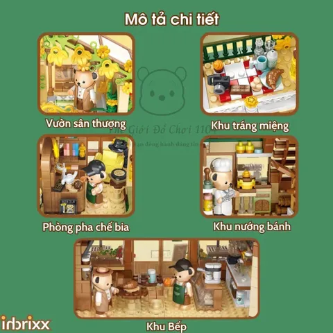 Đồ chơi lắp ráp mô hình quán cà phê kèm 3 gấu Teddy của Inbrixx chính hãng 1138 mảnh ghép (Hộp Đẹp)