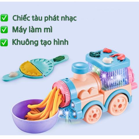 Đồ Chơi Đất Nặn Làm Mì Hình Tàu Hỏa 21 Chi Tiết Có Nhạc Ánh Sáng - Khuôn Sáng Tạo Cho Bé 3 Tuổi Trở Lên