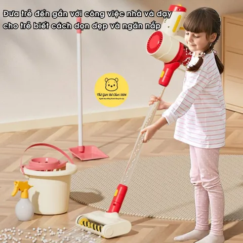 Đồ chơi máy hút bụi cho bé, 3 đầu hút, sử dụng pin, đồ chơi dọn dẹp nhà cửa