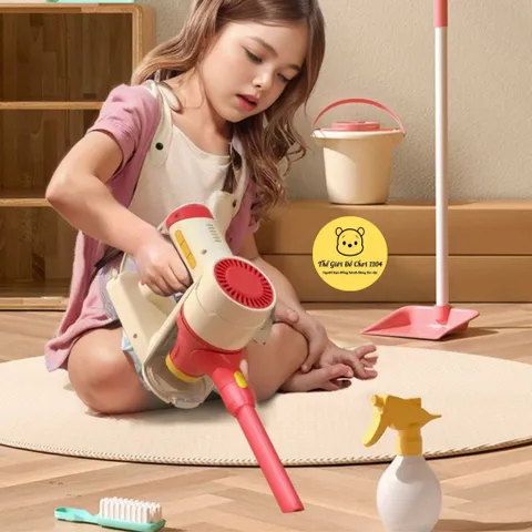 Đồ chơi máy hút bụi cho bé, 3 đầu hút, sử dụng pin, đồ chơi dọn dẹp nhà cửa