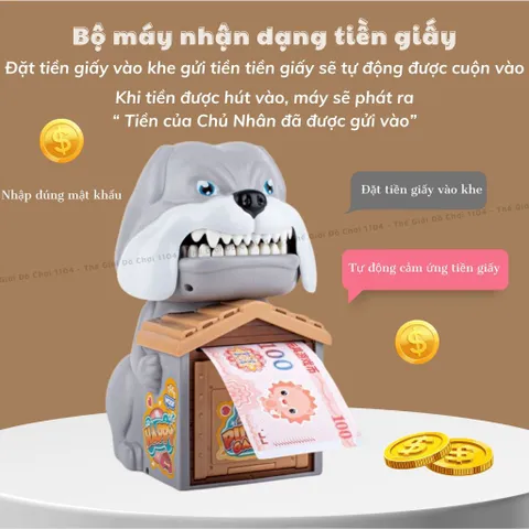 Két sắt mini cho bé có vân tay, mật khẩu, kèm chó cắn tay hù dọa, ống heo tiết kiệm thông minh