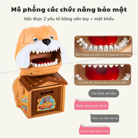 Két sắt mini cho bé có vân tay, mật khẩu, kèm chó cắn tay hù dọa, ống heo tiết kiệm thông minh