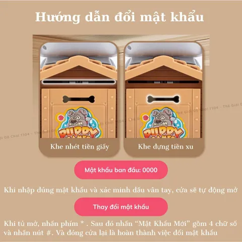 Két sắt mini cho bé có vân tay, mật khẩu, kèm chó cắn tay hù dọa, ống heo tiết kiệm thông minh