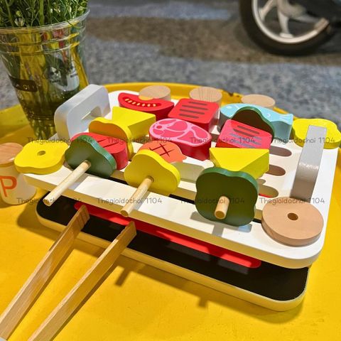 Đồ Chơi Bếp Nướng BBQ Gỗ Kabeiqi 26 Chi Tiết - Đồ Chơi Nhà Bếp An Toàn Cho Trẻ 3 Tuổi Trở Lên