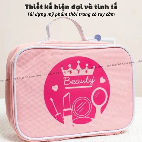 Bộ túi trang điểm cho bé bằng gỗ 13 món, họa tiết dâu tây xinh xắn