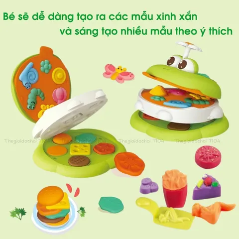 Đồ Chơi Đất Nặn Khuôn Làm Bánh Chú Ếch Xanh - Bộ 5 Hủ Đất Sét An Toàn Cho Bé, 13 Chi Tiết Phát Triển Sáng Tạo