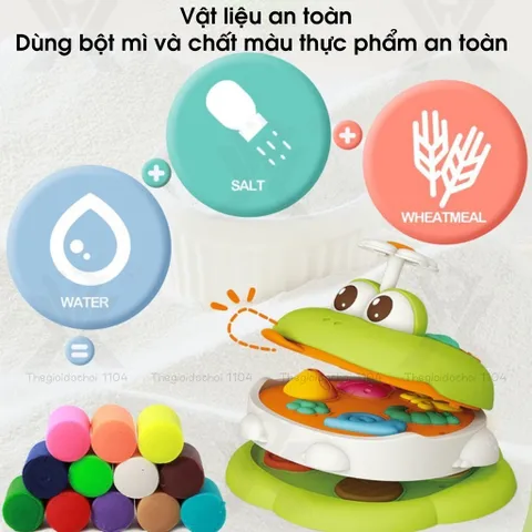 Đồ Chơi Đất Nặn Khuôn Làm Bánh Chú Ếch Xanh - Bộ 5 Hủ Đất Sét An Toàn Cho Bé, 13 Chi Tiết Phát Triển Sáng Tạo