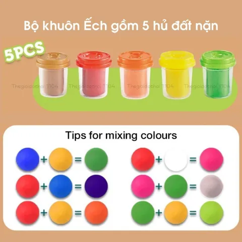 Đồ Chơi Đất Nặn Khuôn Làm Bánh Chú Ếch Xanh - Bộ 5 Hủ Đất Sét An Toàn Cho Bé, 13 Chi Tiết Phát Triển Sáng Tạo