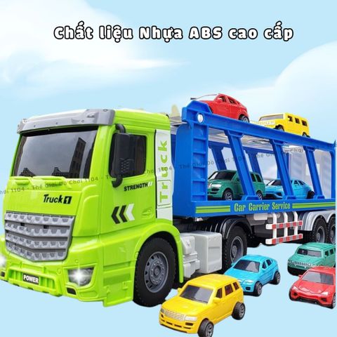 Xe tải đồ chơi chở ô tô con, chức năng chạy đà, hiệu ứng âm nhạc vui nhộn, thế giới đồ chơi 1104