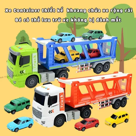 Xe tải đồ chơi chở ô tô con, chức năng chạy đà, hiệu ứng âm nhạc vui nhộn, thế giới đồ chơi 1104