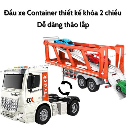 Xe tải đồ chơi chở ô tô con, chức năng chạy đà, hiệu ứng âm nhạc vui nhộn, thế giới đồ chơi 1104