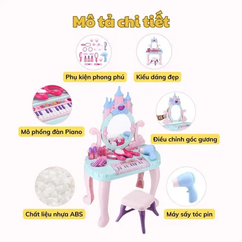 Bộ bàn trang điểm cho bé cỡ lớn kèm đàn piano và nhiều phụ kiện - Đồ chơi phát triển kỹ năng xã hội cho trẻ từ 4 tuổi trở lên