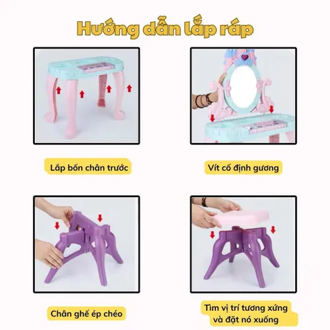 Bộ bàn trang điểm cho bé cỡ lớn kèm đàn piano và nhiều phụ kiện - Đồ chơi phát triển kỹ năng xã hội cho trẻ từ 4 tuổi trở lên
