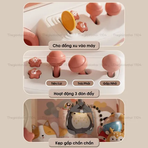 Máy gắp thú bông chim cánh cụt dễ thương, có thời gian/nhạc/đèn tặng gấu mini, trò chơi gắp thú