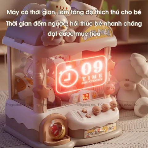 Máy gắp thú bông chim cánh cụt dễ thương, có thời gian/nhạc/đèn tặng gấu mini, trò chơi gắp thú