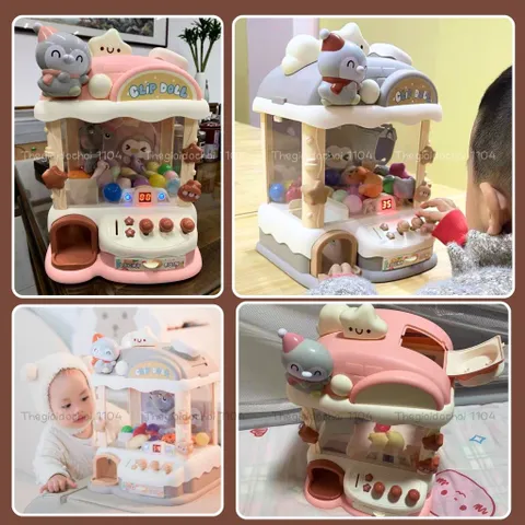 Máy gắp thú bông chim cánh cụt dễ thương, có thời gian/nhạc/đèn tặng gấu mini, trò chơi gắp thú
