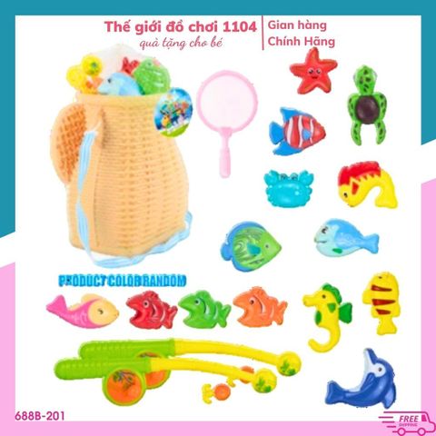Đồ Chơi Câu Cá Kèm Giỏ Đựng - Bộ 14 Chi Tiết Với 2 Cần Câu Nam Châm Cho Trẻ Em - Trò Chơi Giải Trí Học Tập
