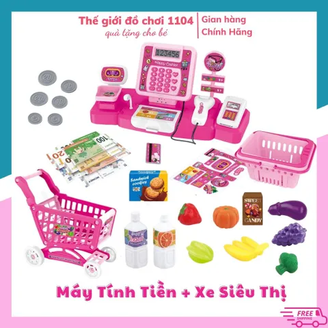 Đồ chơi bán hàng siêu thị, có quầy thu ngân, xe đẩy siêu thị, đồ chơi máy tính tiền