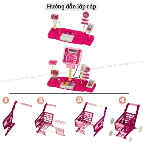 Đồ chơi bán hàng siêu thị, có quầy thu ngân, xe đẩy siêu thị, đồ chơi máy tính tiền