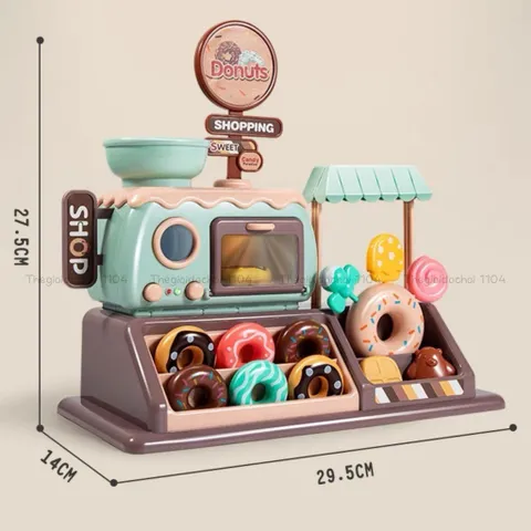 Bộ đồ chơi máy làm bánh Donut 34 chi tiết, đồ chơi quầy siêu thị bán hàng cho bé