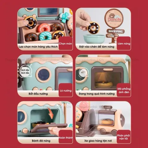 Bộ đồ chơi máy làm bánh Donut 34 chi tiết, đồ chơi quầy siêu thị bán hàng cho bé