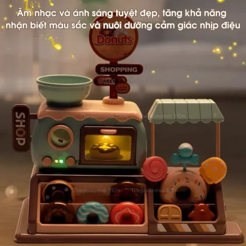 Bộ đồ chơi máy làm bánh Donut 34 chi tiết, đồ chơi quầy siêu thị bán hàng cho bé