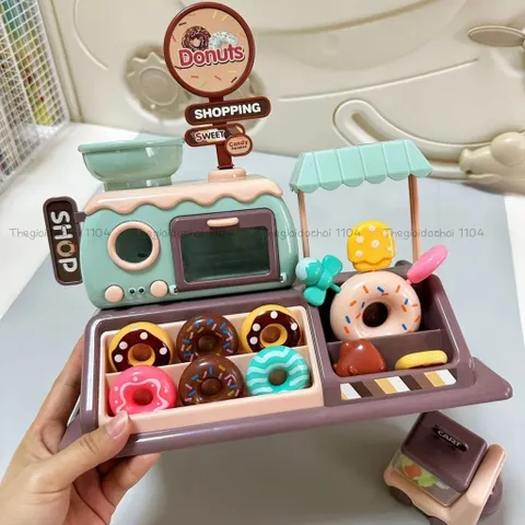 Bộ đồ chơi máy làm bánh Donut 34 chi tiết, đồ chơi quầy siêu thị bán hàng cho bé