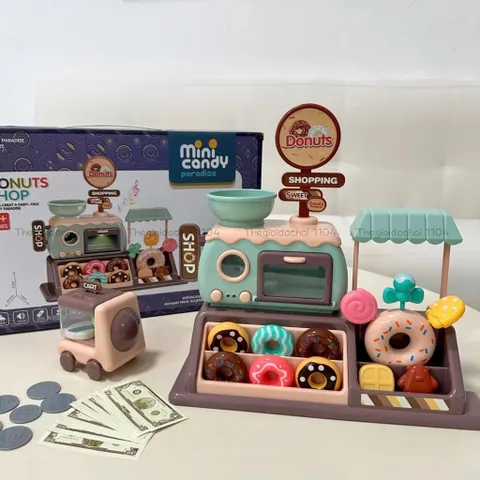 Bộ đồ chơi máy làm bánh Donut 34 chi tiết, đồ chơi quầy siêu thị bán hàng cho bé