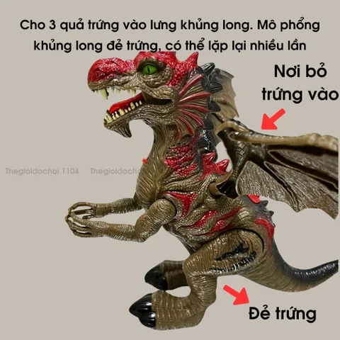 Đồ chơi Khủng Long đẻ trứng, có cánh, biết đi, có đèn, kêu grầm grừ