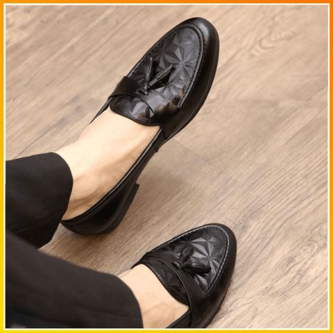 Giày Lười Nam Công Sở Da Mềm Họa Tiết 3D - Giày Da Cao Cấp Đế Khâu Chắc Chắn Dễ Phối Đồ, Thời Trang Đi Học Đi Chơi