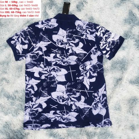 Áo Polo Nam Ngắn Tay Họa Tiết Phối Hoa Màu Xanh Than - Vải Cotton Cá Sấu Cao Cấp, Co Giãn 4 Chiều, Thoáng Mát