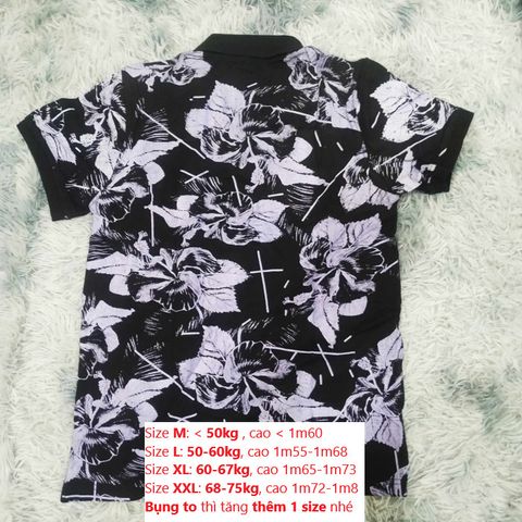Áo Polo Nam Họa Tiết Phối Hoa Màu Đen - Vải Cá Sấu Cotton Cao Cấp Thấm Hút Mồ Hôi, Thoáng Mát, Phong Cách Thanh Lịch