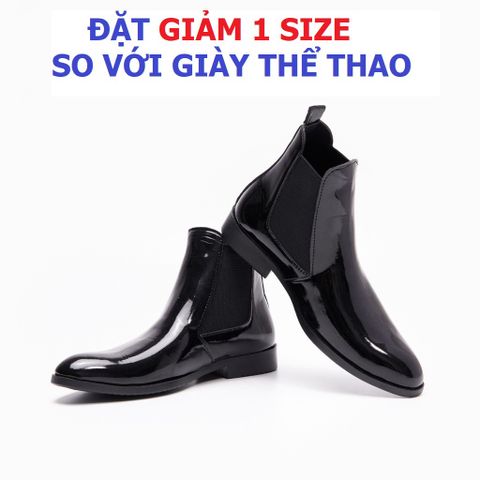 Giày Chelsea Boot Nam Cao Cổ Đen Bóng - Chất Lượng Cao, Đế Siêu Bền, Tăng Chiều Cao 3cm, Phong Cách Thời Trang Cho Nam